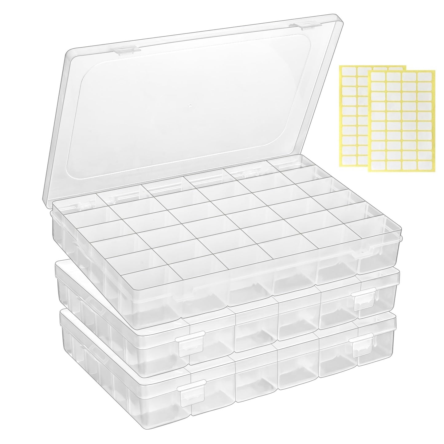 MERATIA 3 Pcs 36 Large Grids Clear Plastic Organizer Box with Adjustable Dividers,Multipurpose Fishing Tackle Box Craft Organizers Box for Bead,Jewelry,DIY Crafts,Art,Small Items Storage 3pack