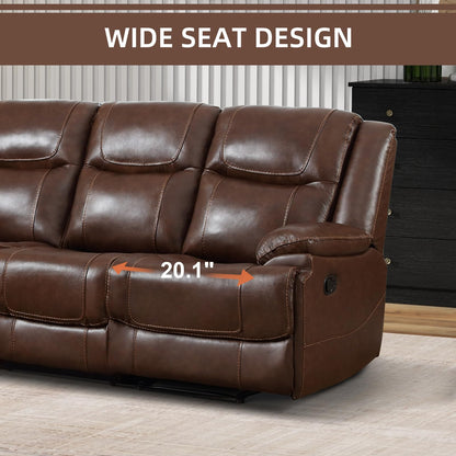 EBELLO Genuine Leather Recliner Manual Sofa Set, Double 1 Seat Reclining Chair, a 3 Seater Sofa with Headrest and Armrest, Modern Durable Home Furniture Set for Living Room, Vintage Brown
