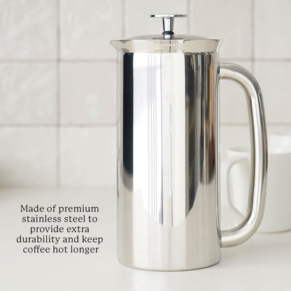 ESPRO - P7 French Press - Double Walled Stainless Steel Insulated Coffee and Tea Maker with Micro-Filter (Polished Stainless Steel, 18 Oz) Coffee Paper Filters (100 Count)