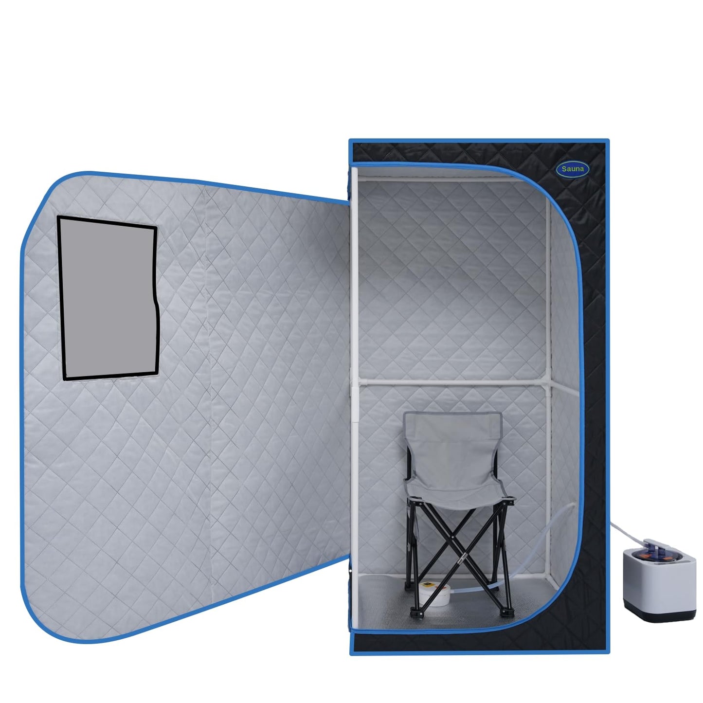 Portable Black Full Size Steam Sauna Tent - Personal Home Spa with Steam Generator, Remote Control, and Foldable Chair for Relaxation and Detox at Home