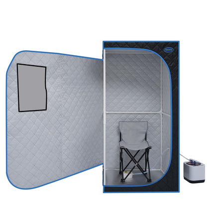 Portable Black Full Size Steam Sauna Tent - Personal Home Spa with Steam Generator, Remote Control, and Foldable Chair for Relaxation and Detox at Home