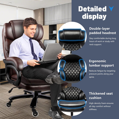800LBS Big and Tall Office Chair for Heavy People, Heavy Duty Executive Chair with High Back, Extra Wide Seat and Adjustable Lumbar, Large Computer Desk Chair Comfortable for Home Office (Brown)