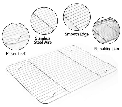 Stainless Steel Baking Sheet Tray Cooling Rack with Silicone Baking Mat Set, Cookie Pan with Cooling Rack, Set of 6 (2 Sheets + 2 Racks + 2 Mats), Size 16 x 12 x 1 Inch, Easy Clean