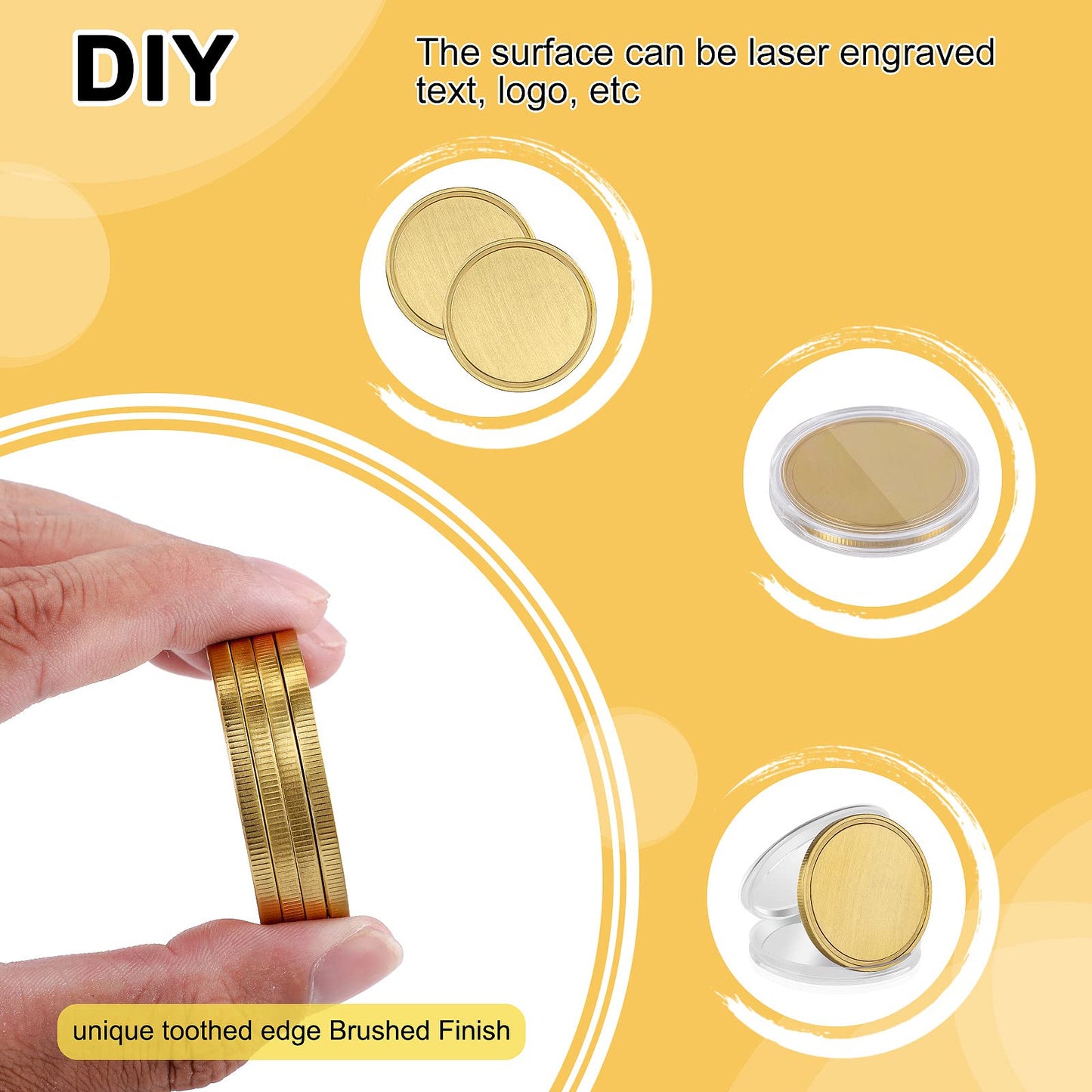Blank Brass Challenge Coin Laser Engraving Custom Coins Blanks 40 mm with Acrylic Protection Box for DIY Crafts Birthday Travel Commemorative Collection (10pcs Brass)