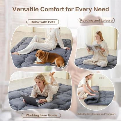 SAPHREAS Japanese Futon Mattress Floor Mattress Twin, Foldable Roll Up Bed Mattress Topper with Elastic Straps, Tatami Mat Sleeping Pad for Camping, Grey