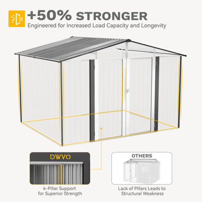 DWVO 10x8ft Outdoor Storage Shed, Large Metal Tool Sheds, Heavy Duty Storage House with Lockable Doors & Air Vent for Backyard Patio Lawn to Store Bikes, Tools, Lawnmowers, Dark Gray