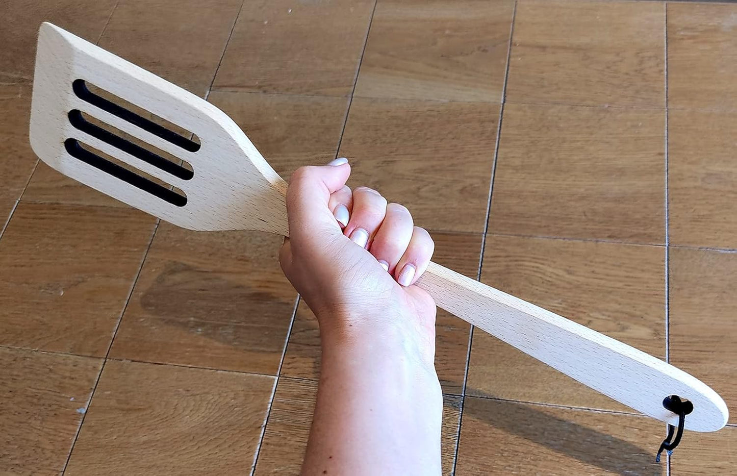 Long Handle Slotted Wooden Spoon 16 Inch - Heavy Duty Large Spatula & Stir Paddle, 100% Natural Hardwood