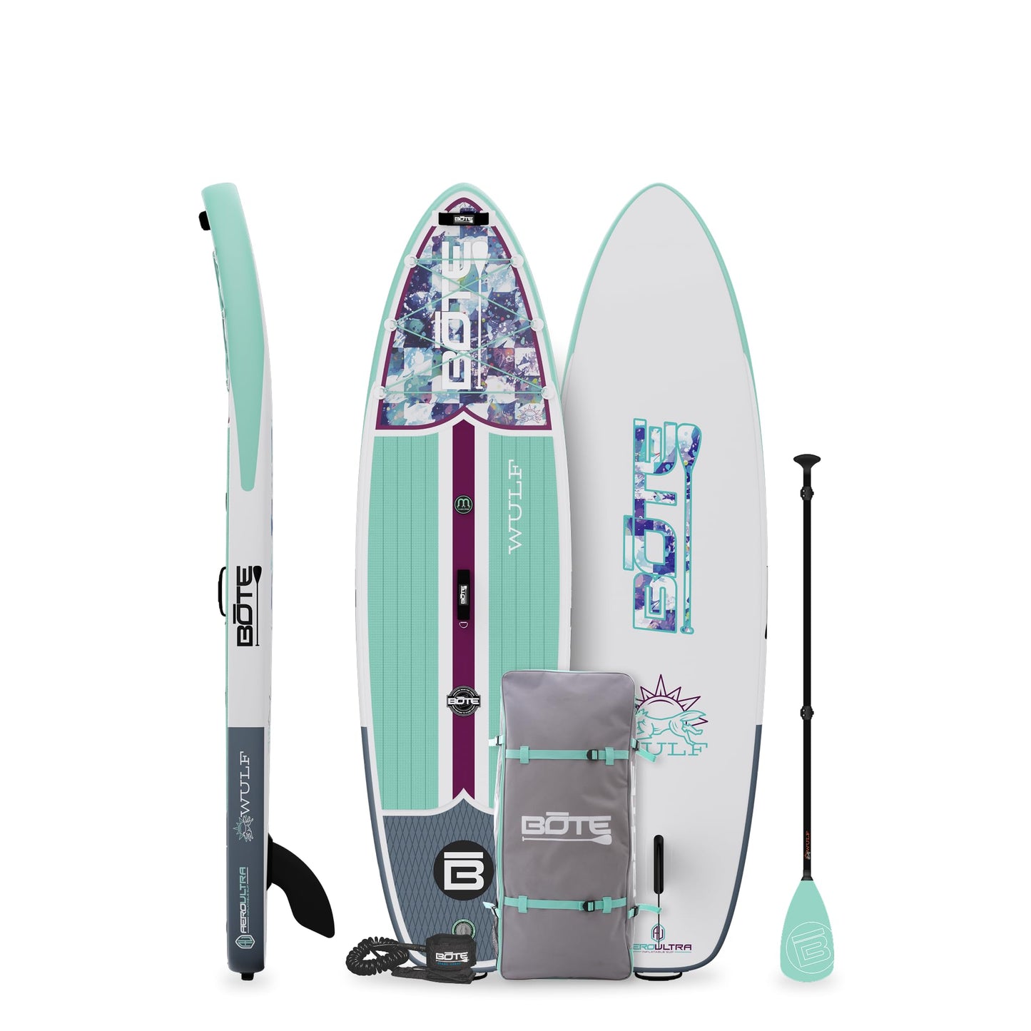 BOTE Wulf Aero Inflatable Stand Up Paddle Board Kit Includes Accessories Adjustable Paddle iSUP Travel Bag Blow Up Pump Safety SUP Coiled Leash Multiple Sizes