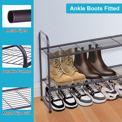 KEETDY 2-Tier Long Shoe Rack for Closet, Entryway Shoe Organizer for 18 Pairs, Metal Stackable Storage Shelf (Bronze)