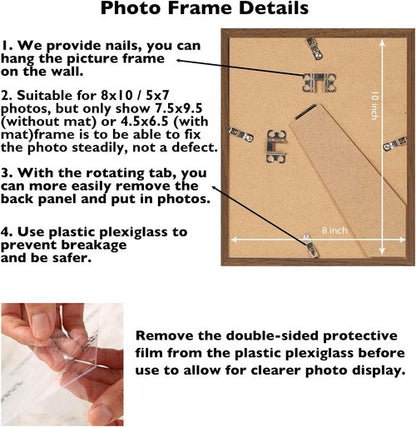 Brown 8x10 Picture Frame by [Brand Name] - Versatile Wall Hanging or Tabletop Display with 5x7 Mat