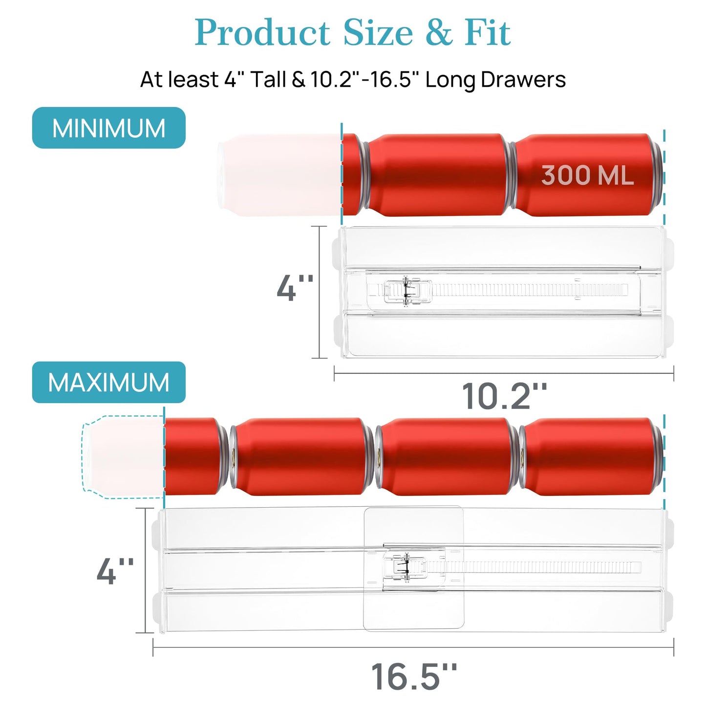 Vtopmart 12 Pack Drawer Dividers for Clothes, 4" High 10.2"-16.5" Adjustable Expandable Dresser Drawer Organizer, Clear Plastic Separators for Dresser, Baby Clothing, Underwear, Cosmetic, Toiletries