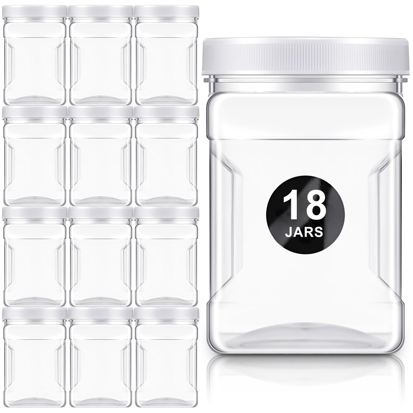 Gerrii 18 Pcs 27 Oz Plastic Storage Jars with Lids, Clear Wide Mouth Square Plastic mason Containers, Paint Storage Containers with Easy Grip Handles, Reusable Wide Mouth Canisters