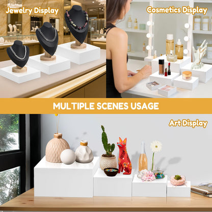 10 Pcs Large Acrylic Buffet Risers, White Food Display Stands for Buffet, Dessert Table, Jewelry, and Catering, Stackable Food Risers with Hollow Bottoms, Nesting Cube Box (12"-11"-10"-9"-8"-7"-6"-5")
