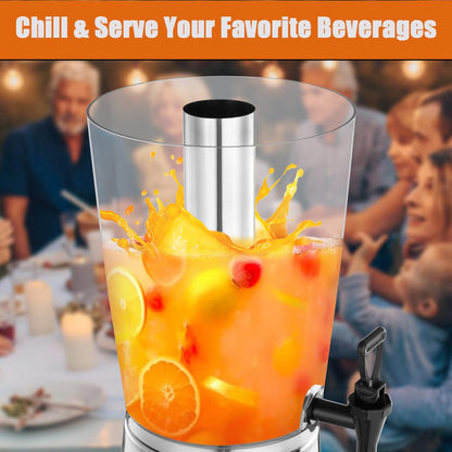 2 Gallons Beverage Dispenser With Stand, Drink Dispensers for Parties, Stainless Steel Juice Dispensers with Ice Tube and Spigot, Punch Dispenser For Parties