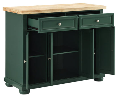 Crosley Furniture Madison Madison Rolling Kitchen Island Cart, Microwave Stand, Coffee Bar, with Shelves and Drawers, Emerald Green