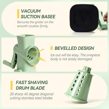 Rotary Ice Shaver Manual - Stainless Steel Blade, Quick Labor-Saving Handle, Safe Stable Suction Base, Home Using Snow Cone Maker Machine for All Ice Cubes