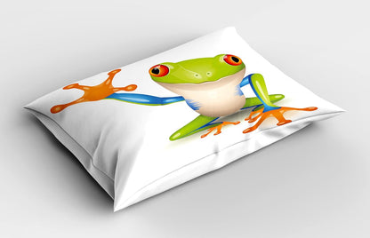 Lunarable Cartoon Pillow Sham, Green Aqua Little Tree Frog Graphic Print, Decorative Standard Size Pillowcase 26" X 20"