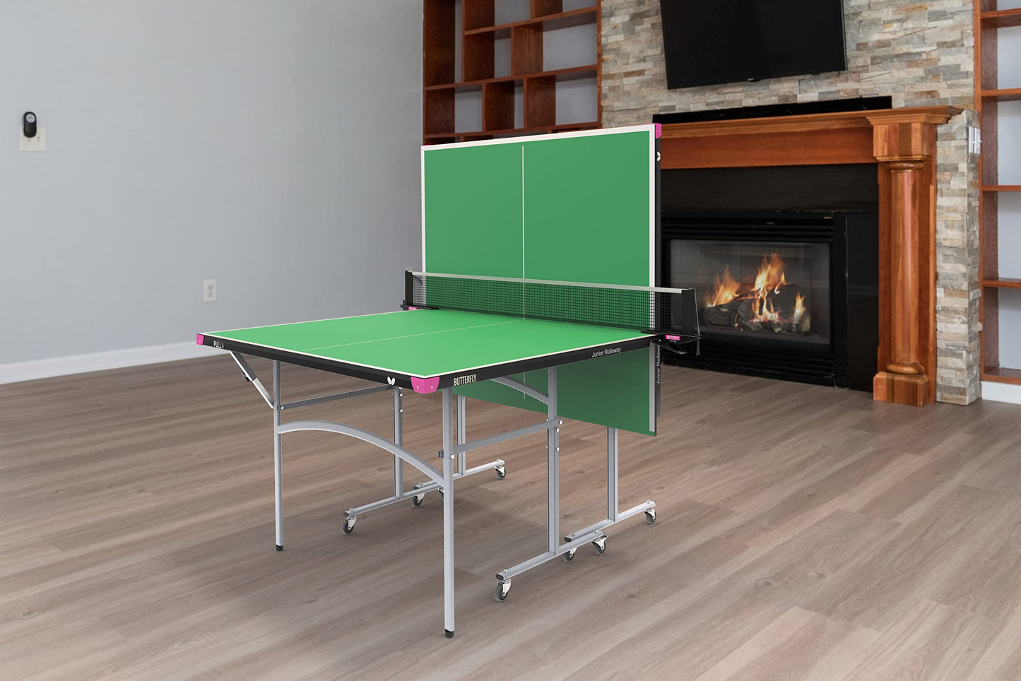 Butterfly Junior Rollaway Ping Pong Table - 3/4 Size Table Tennis Table - Space Saver Game Table for Game Room - Regulation Height Ping Pong Table - Sturdy Frame - Net Included