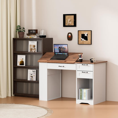 Lurinthal Drafting Table with Storage Cabinet & Drawers, Adjustable Drawing Desk with Open Shelves, Craft Table Painting Desk for Artists, Painters, Drawing, Crafting, Reading, Writing, Working