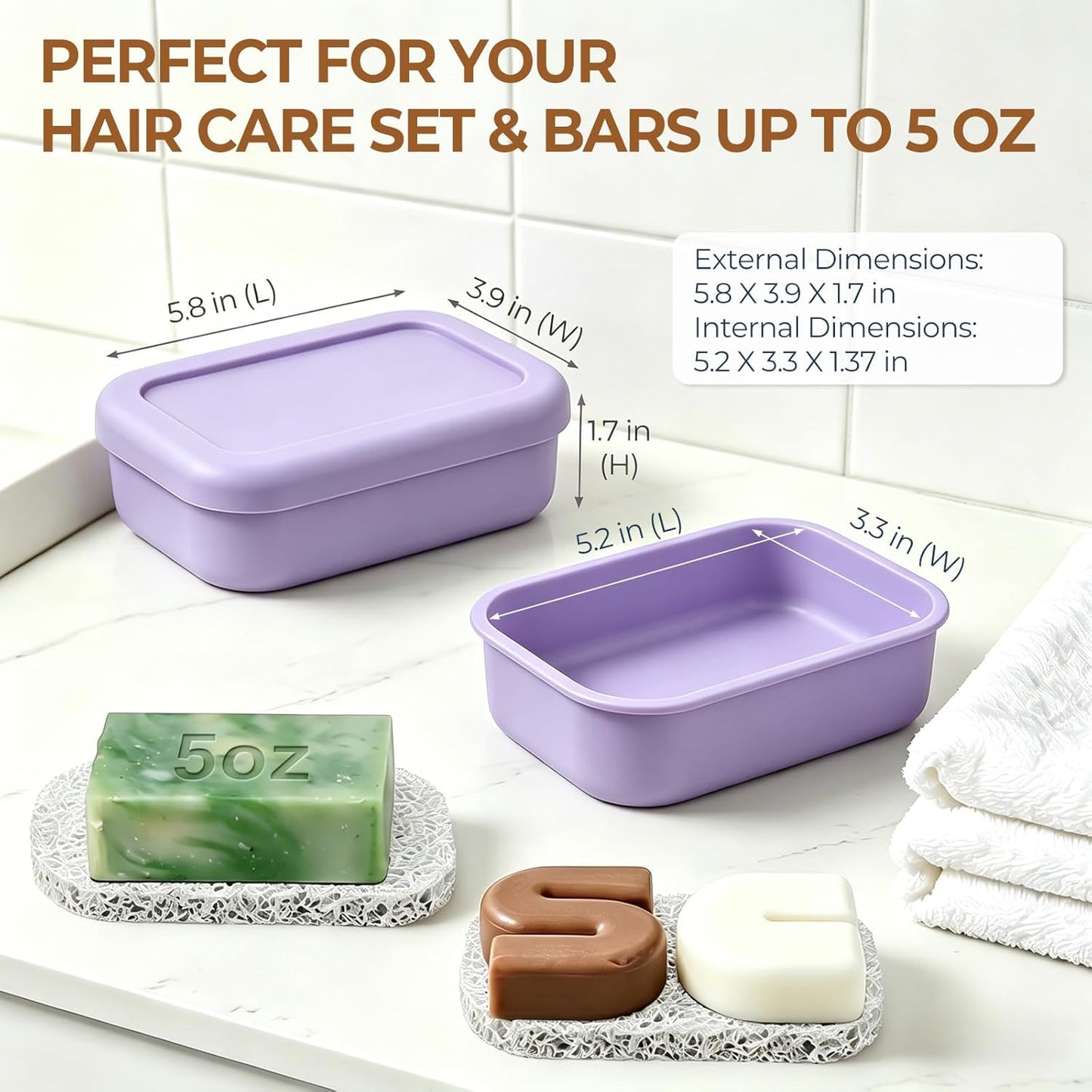2 Sets, 1 Pack, AIMAIAIMAI Enhanced Leak Proof Travel Soap Case with Draining Pad, Silicone Shampoo Bar Travel Case