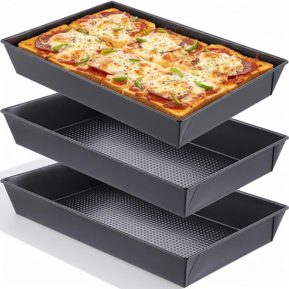 IMengjbang 3 Pcs Detroit Style Pizza Pan 10x14x2.5 Non-Stick Rectangle Deep Pizza Pans Heat-Resistant Pre-Seasoned Detroit Deep Dish Pizza Pan Carbon Steel Sicilian Style Pans Dish Bakeware