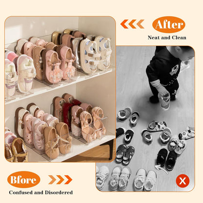 2PACK Closet 4 Clear Acrylic Kids Shoe Rack for Organizers and Storage, Small Clear Shoe Rack Sections Toddler Baby