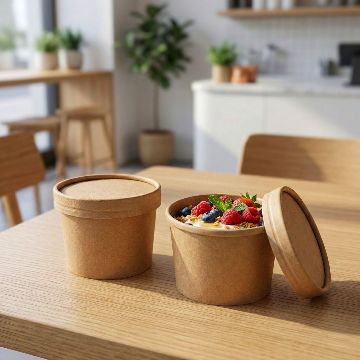 Restaurantware-LIDS ONLY: Coppetta Lids For 4 Ounce Ice Cream Cup, 200 No-Leak Lid For Treat Cups - Cups Sold Separately, For Hot And Cold Foods, Kraft Paper Lid For Chili Cup