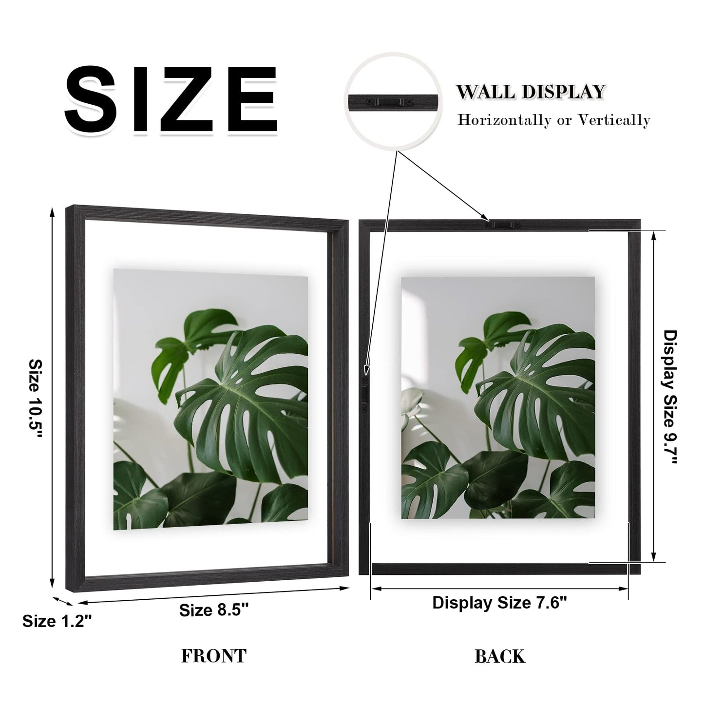 Egofine 8x10 Floating Frames Set of 2, Double Plexiglass Picture Frame, Made of Solid Wood Display Any Size Photo up to 8x10, Wall Mount or Tabletop Standing, Faded Black
