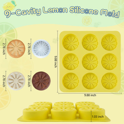 Wilewir 2Pcs Silicone Lemon Shaped Mold Ice Cube Tray for Freeze, 9-Cavity Non-Stick Lemon Chocolate Candy Mold for Baking Mousse Cake