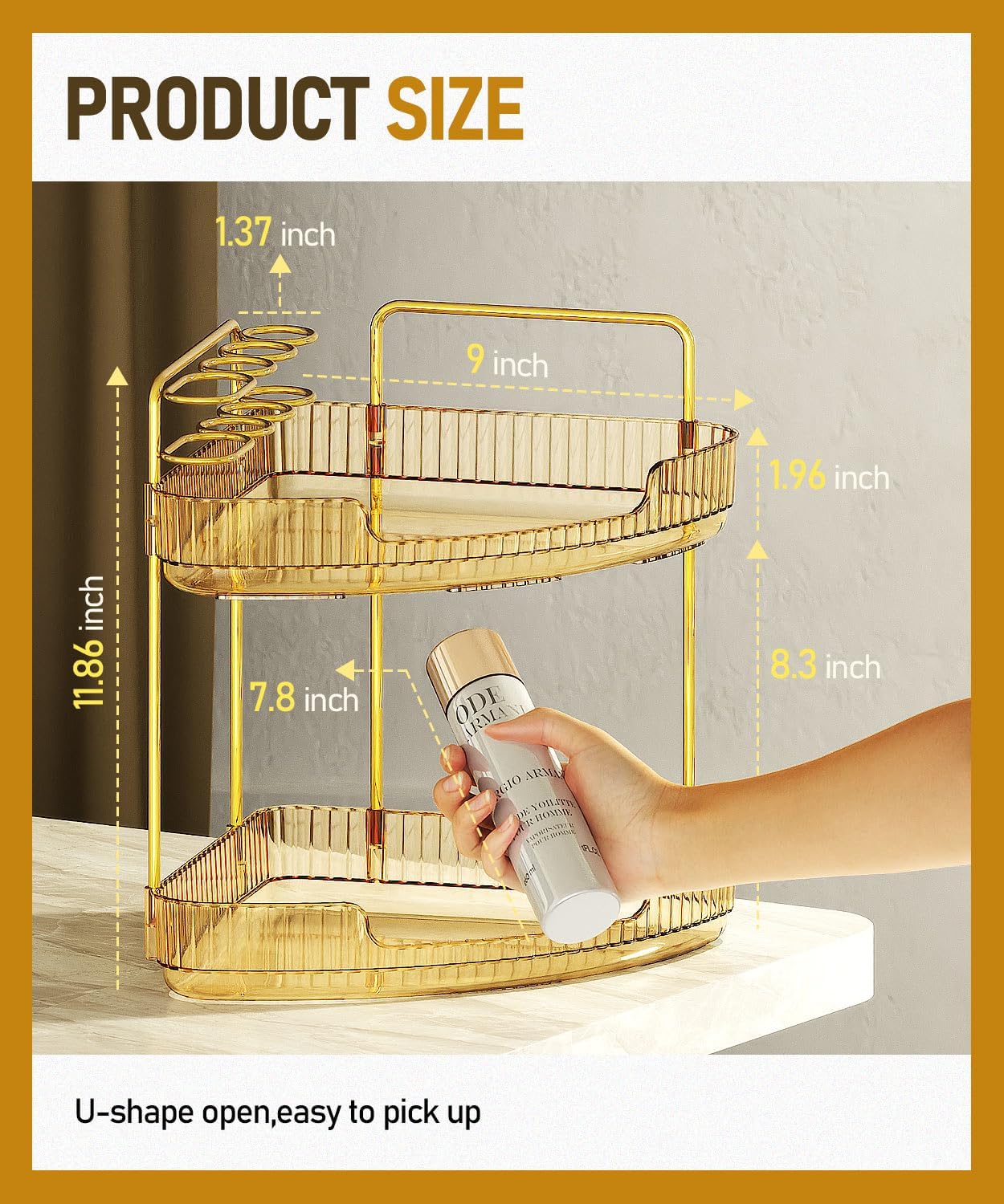 2-Tier Counter Countertop EUHOME Corner Bathroom Organizer Makeup Cosmetic Storage, Tool-Free Installation Acrylic