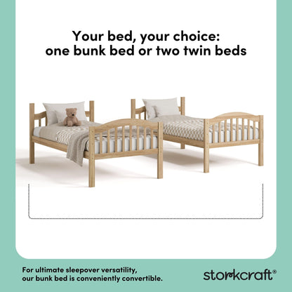 Storkcraft Long Horn Twin-Over-Twin Bunk Bed (Natural) - GREENGUARD Gold Certified, Converts to 2 Individual Twin beds