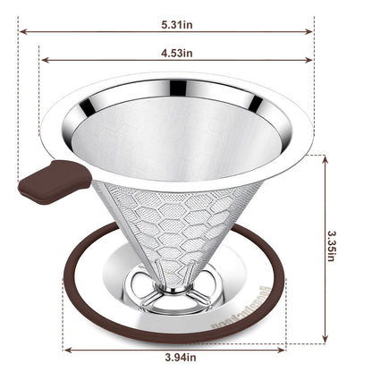 Roogaluckeep Pour Over Coffee Dripper, Stainless Steel Coffee Filter, Paperless Reusable Coffee Filter, Metal 600 Mesh Strainer Coffee Maker Single Cup Brewer 1-2 Cup