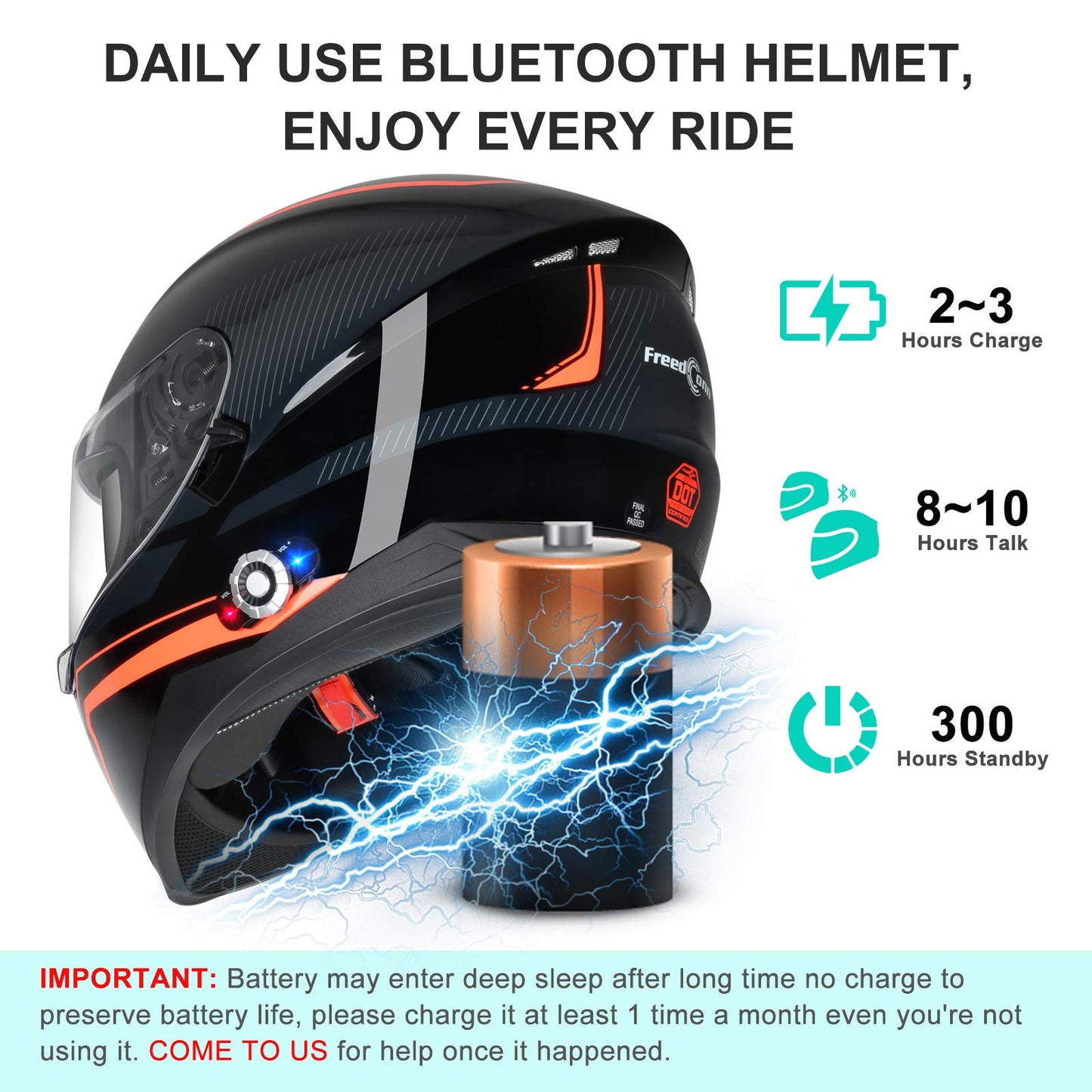 Bluetooth Motorcycle Helmet FreedConn BM12 DOT Full Face Bluetooth Helmets Motorcycle Dual Visor Helmet with Integrated Intercom System/ 2~3 Riders Pair/ 500M/ FM/ MP3/ Voice Dial (Multi-Color, XXL)