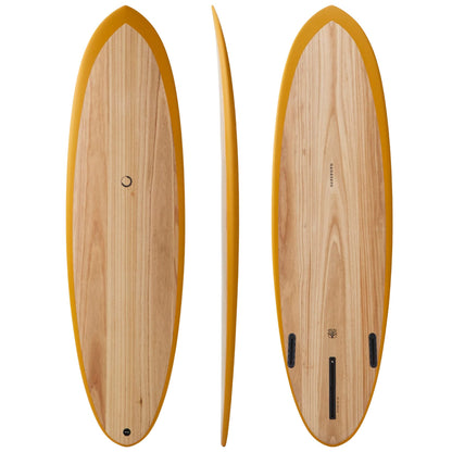 nanazero Wood Skin Surfboard Mid Length MID01 6'4" Yellow Brown, Durable and Light-Weight Structure