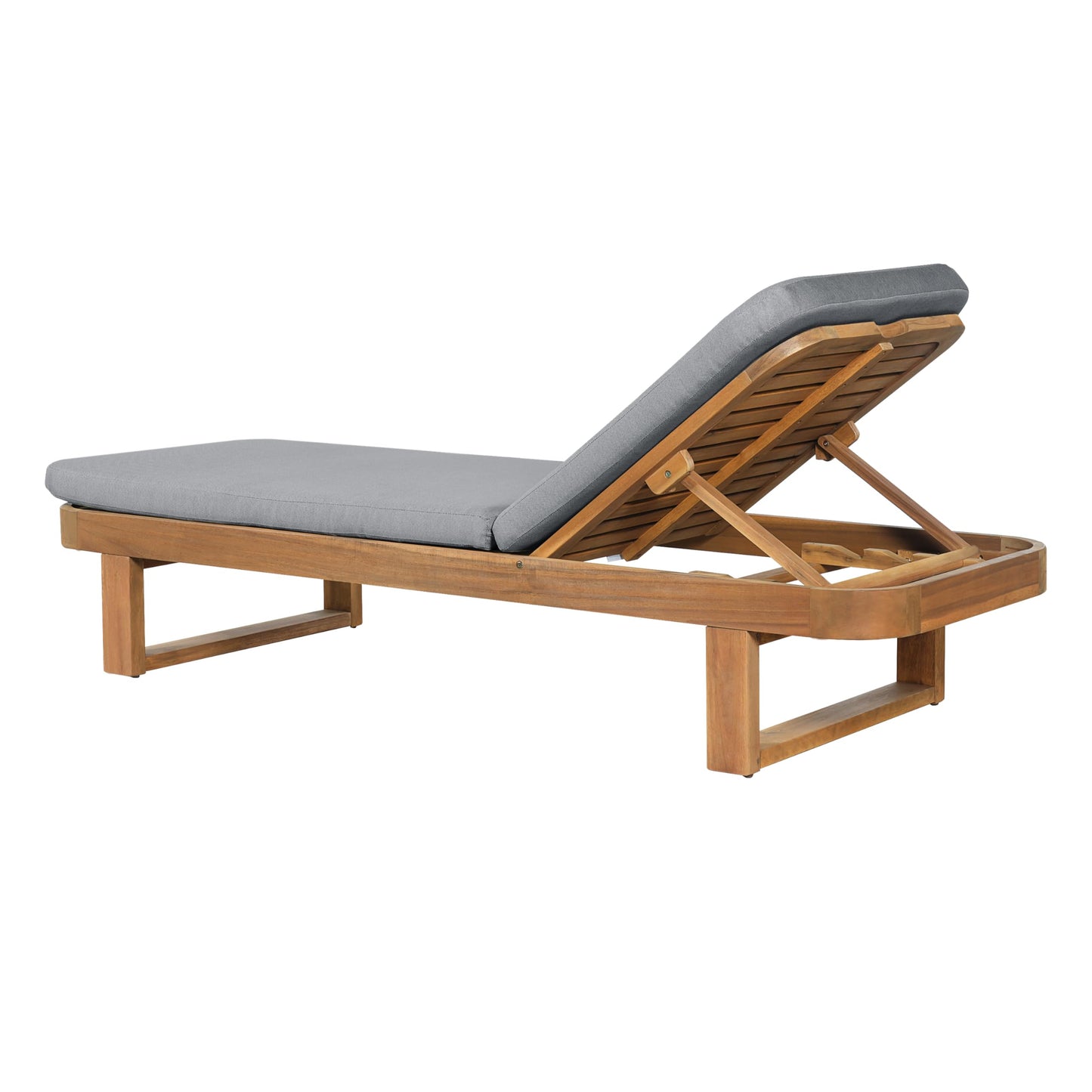 Christopher Knight Home Milos Acacia Wood Chaise Lounge Chair Outdoor Set of 4, Wooden Sunbathing Pool Lounger, Patio Chaise Lounge with Cushions, Adjustable Backrest Lounge Sofa, Light Gray+Teak