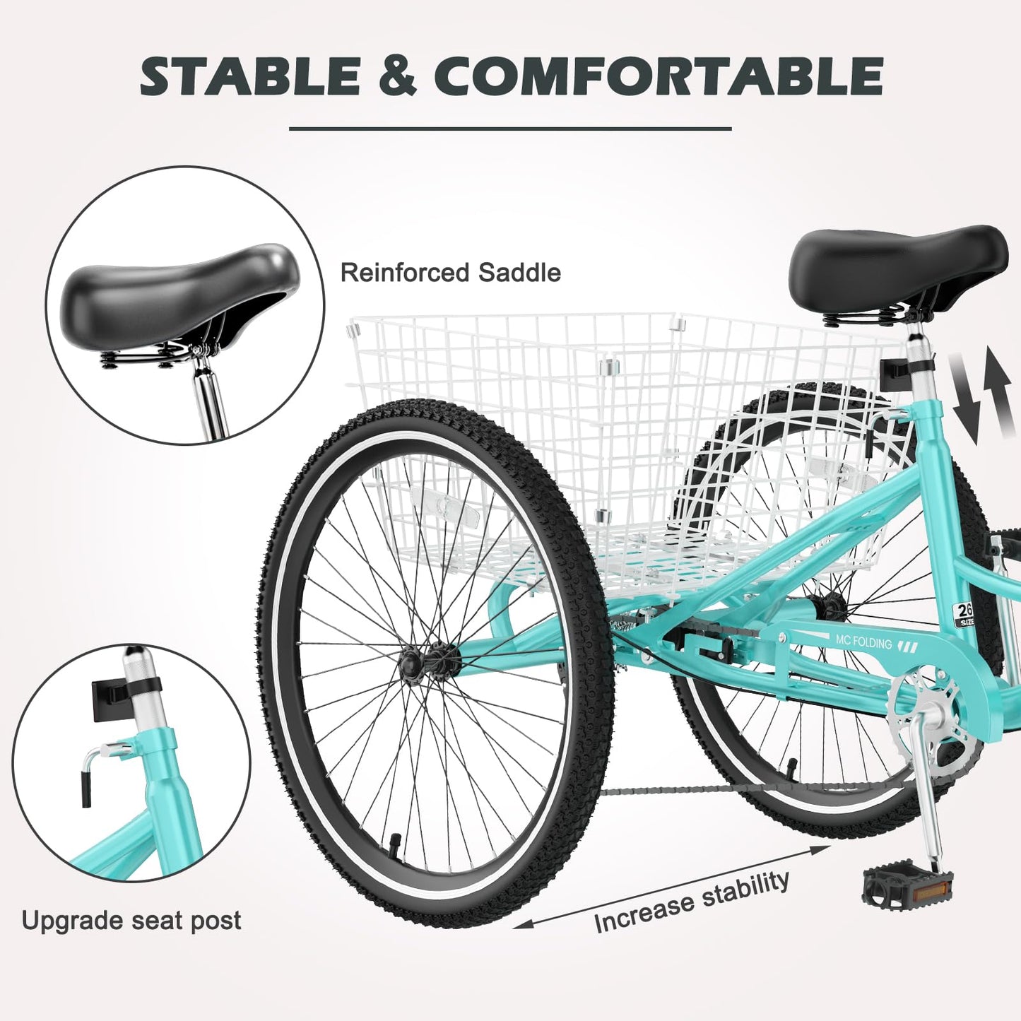 ABORON Adults Tricycle, 3 Wheels Bike for Adult, Tricycle for Adults, Double-Wall Wheel Rims, for Women Men Exercise Outdoor Sports