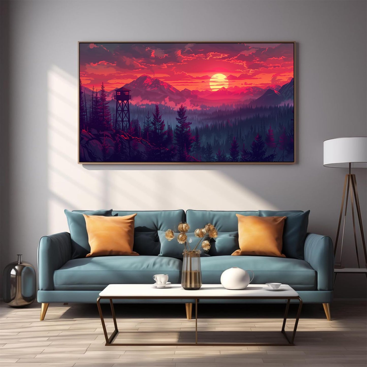 DDGEMART 5D Watchtower Sunset Forest Diamond Painting Kit - Full Drill Round Beads DIY Scenic Diamond Art Canvas for Adults, Nature Landscape Wall Decor 28x16 Inch·