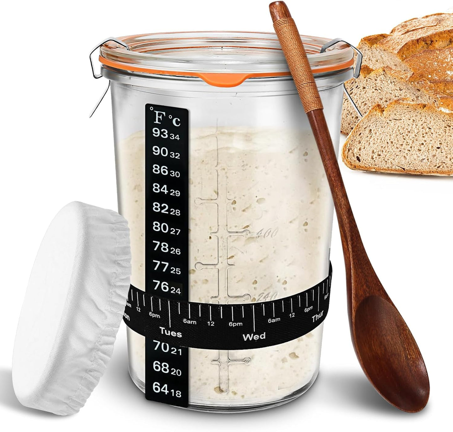 27oz TOKPELA Sourdough Starter Jar Glass, Wide Mouth Sourdough Starter Jars, Sourdough Starter Kit with Wooden Spoon