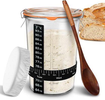 27oz TOKPELA Sourdough Starter Jar Glass, Wide Mouth Sourdough Starter Jars, Sourdough Starter Kit with Wooden Spoon