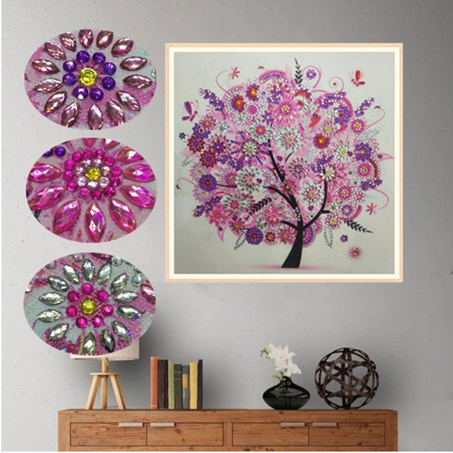 DIY 5D Diamond Painting by Number Kits Diamond Art Special Shape Rhinestones for Adults Beginner Colourful Four Season Tree Home Wall Decor 11.9x11.9 Inch (4 pcs)