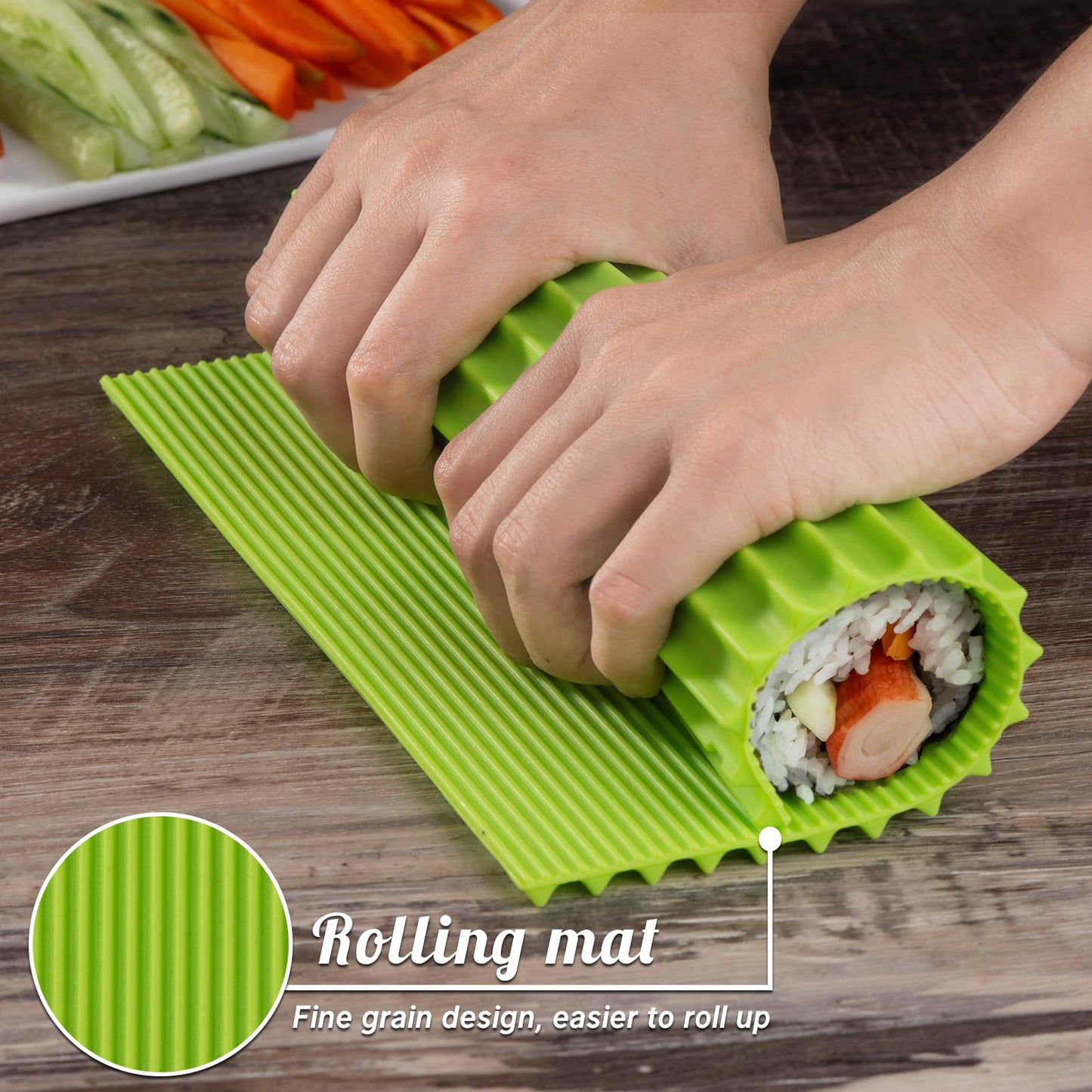 Choxila Sushi Making Kit, Silicone Sushi Mat, Includes 1 Mat, 2 Chopsticks, 1 Spreader, Japanese Style, Smooth Finish, Reusable, Dishwasher Safe