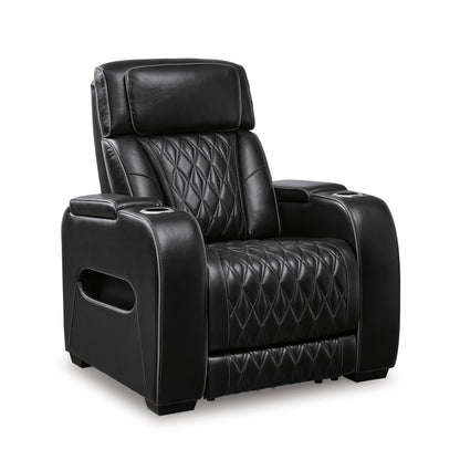 Signature Design by Ashley Boyington Contemporary Leather Match Power Recliner with Adjustable Headrest, Cup Holders, USB Port and Air Massage System, Black