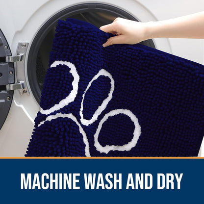 OLANLY Dog Door Mat - Absorbent Non-Slip Mud Mat for Paws | 36x24 Navy Blue Chenille Design