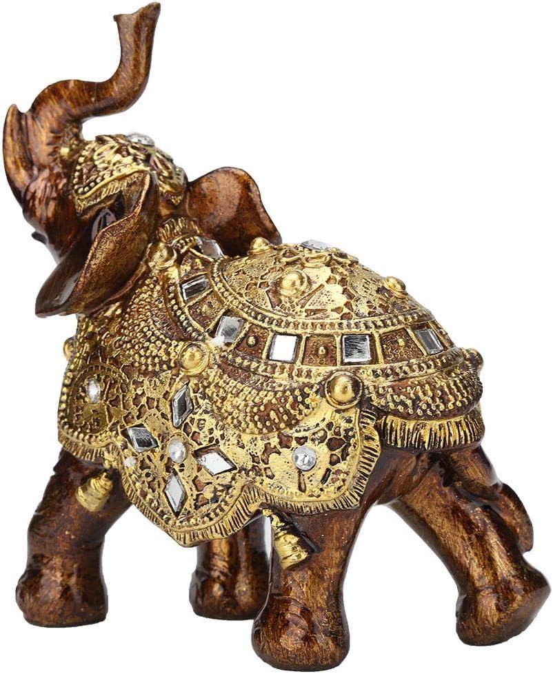 Golden Elephant Statue - Resin & Wood Grain Collectible Figurine, Feng Shui Lucky Sculpture for Home TV Cabinet
