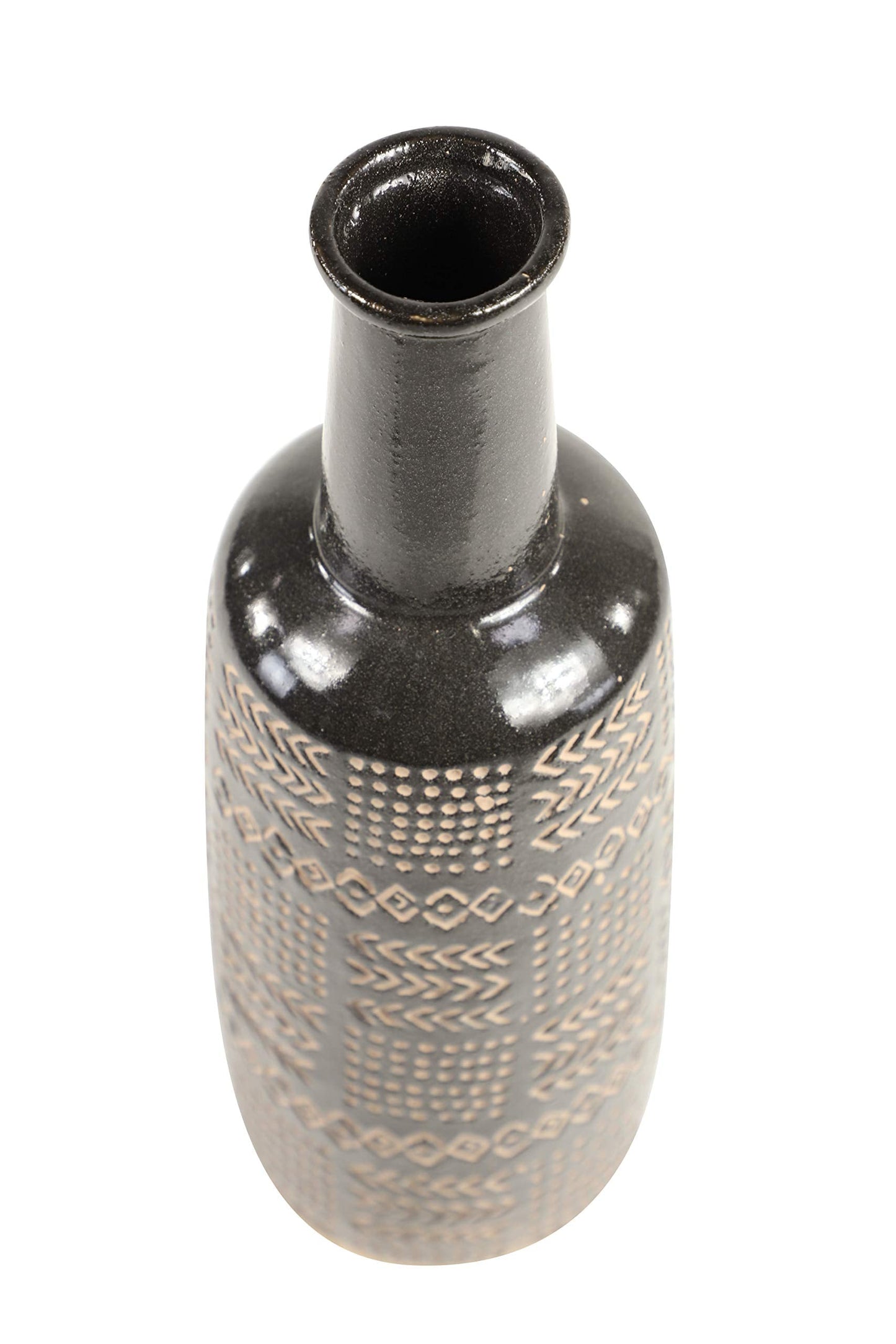 Deco 79 Porcelain Ceramic Decorative Vase Tribal Centerpiece Vase, Flower Vase for Home Decoration 6" x 6" x 18", Black