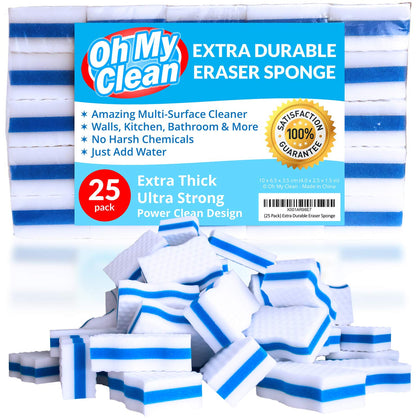 (25 Pack) Extra Durable Eraser Sponge – Extra Thick, Long Lasting Magic Melamine Cleaning Sponges in Bulk – Foam Pads for Walls, Kitchen, Bathroom, Floor & Baseboard Cleaner