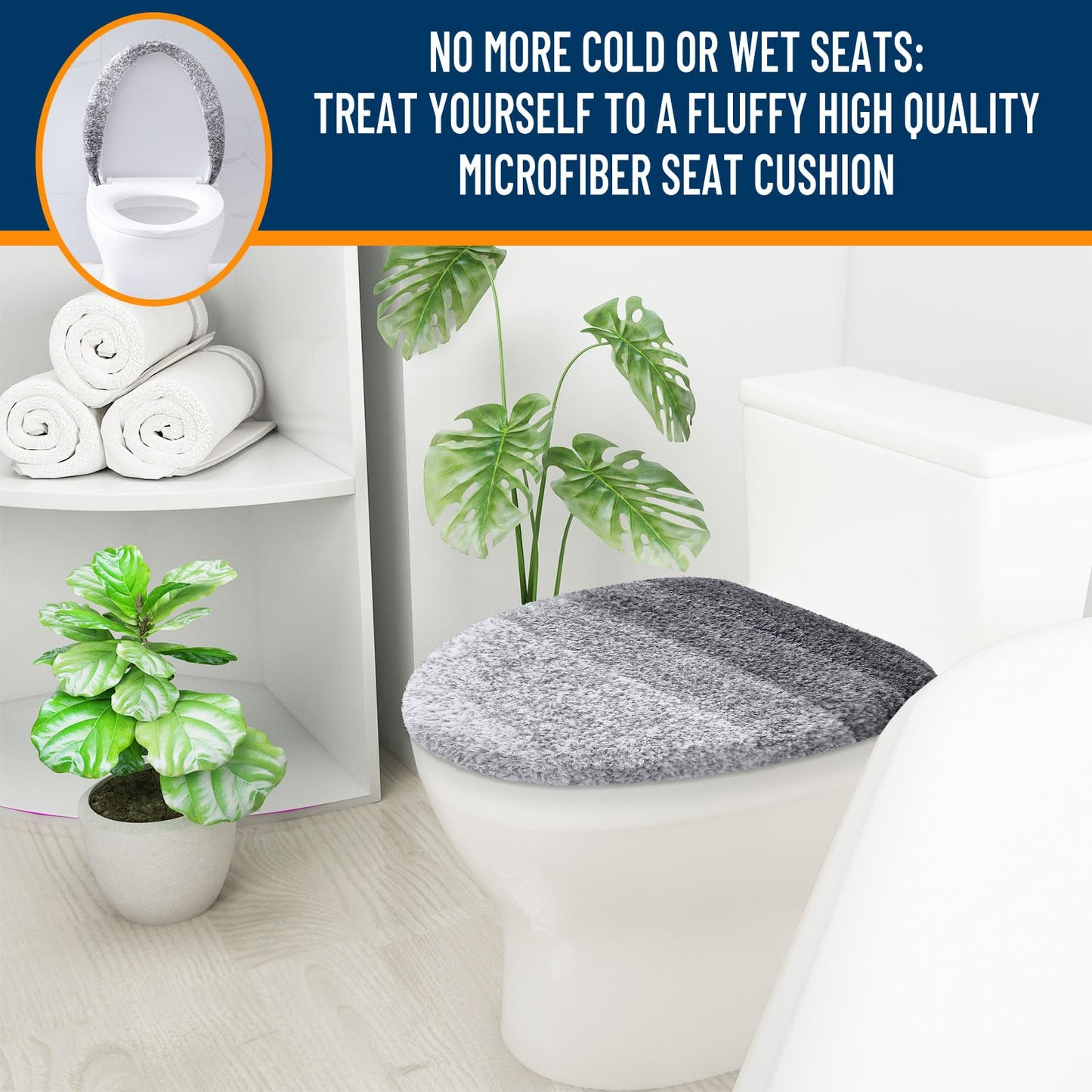 OLANLY Soft Microfiber Bathroom Toilet Lid Cover, Machine Washable Seat Covers, 17.5x15, Stays in Place Rubber Backing, Fits Most Round, Elongated and Oblong Lids, Accessories Decor, Gray