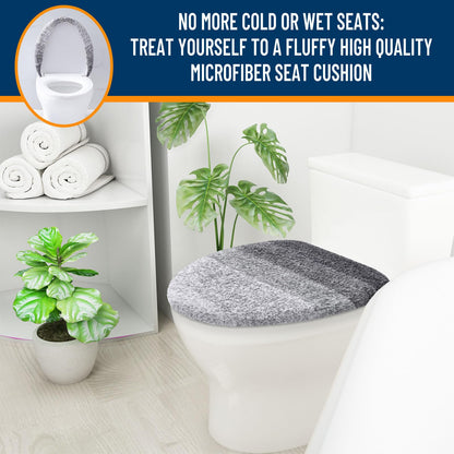 OLANLY Soft Microfiber Bathroom Toilet Lid Cover, Machine Washable Seat Covers, 17.5x15, Stays in Place Rubber Backing, Fits Most Round, Elongated and Oblong Lids, Accessories Decor, Gray
