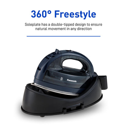 Panasonic Cordless Steam/Dry Iron 1500W - NI-WL700A - Wireless Steamer with Stainless Steel Plate - Quickly Heats Up in Under 5 Minutes - Cordless, Lightweight Iron - Black/Dark Blue
