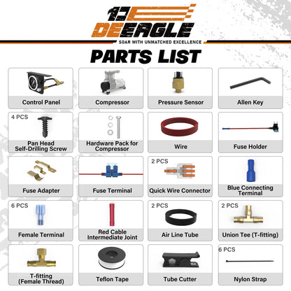 DEEAGLE Air Bag Compressor Kit for Airbags, On Board Air Compressor System for Truck, Ford F150, F250, F350, Chevrolet Silverado GMC Sierra Dodge Ram, Fast Inflation, Low-Pressure Sensor